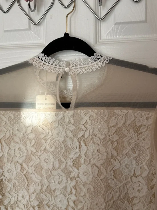 Delicate Lace Overlay Long-Sleeve Top — Cream - Picture 8 of 14